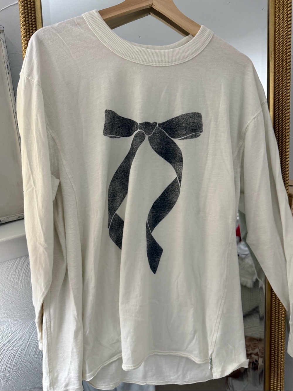 aerie Cream Ribbed-Neck Tee with Subtle Logo - Picture 5 of 16